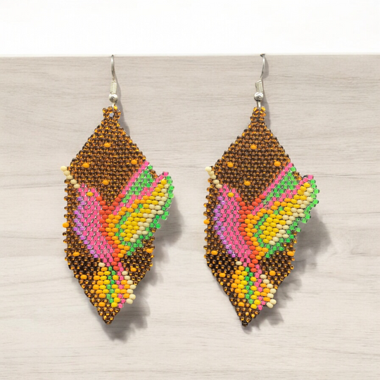 Yellow Beaded hummingbird earrings