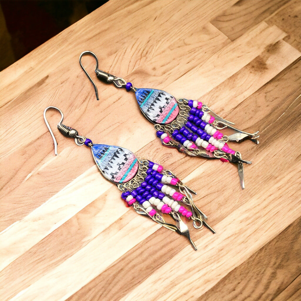 OldTribes™ Small Sized Southwestern Purple and Pink Teardrop Earrings