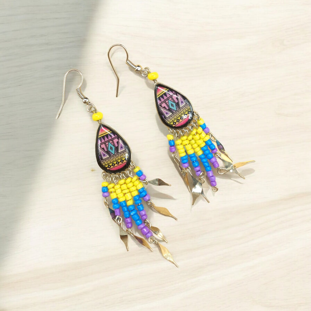 OldTribes™ Small Sized Southwestern Purple and Yellow Teardrop Earrings