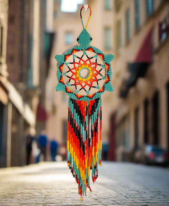 Teal Sun Star Beaded Dream Catcher