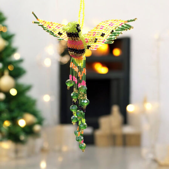 Neon Green Beaded Humming Bird