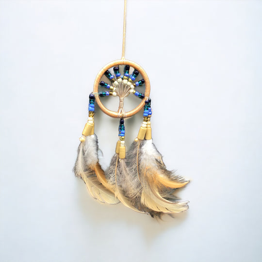 Small Handmade Grey Dreamcatcher with White Feathers