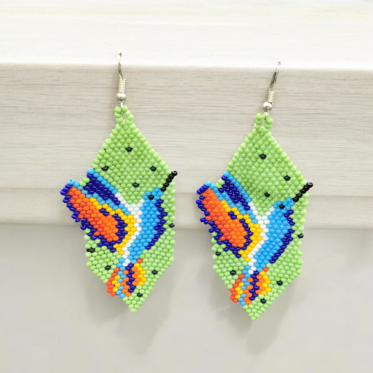 Light Green Beaded hummingbird earrings