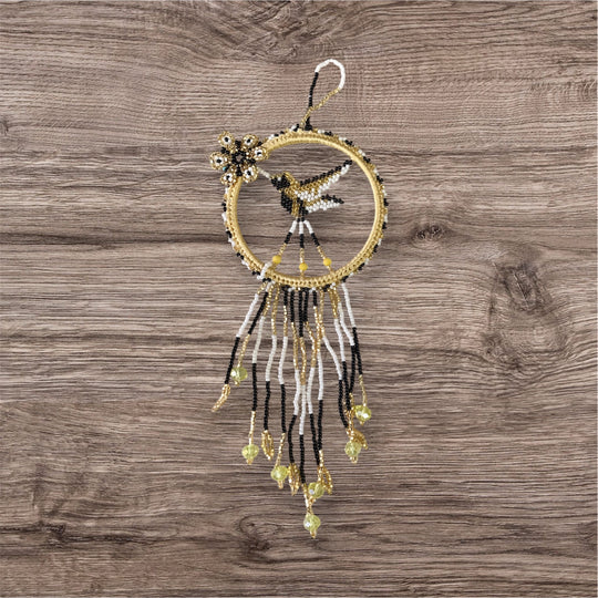 Black and Gold Native Beaded Hummingbird