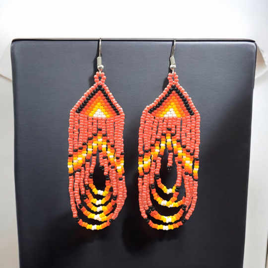 Red Swoop Beaded earrings