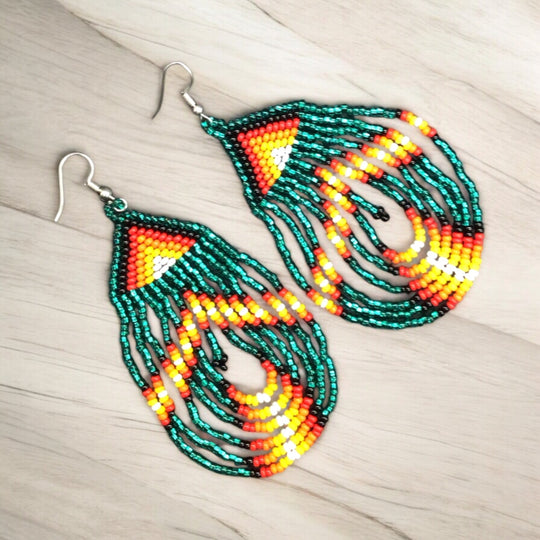 Green Swoop Beaded earrings