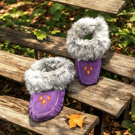 Purple Moccasins with Orange Beadwork (Size 6)