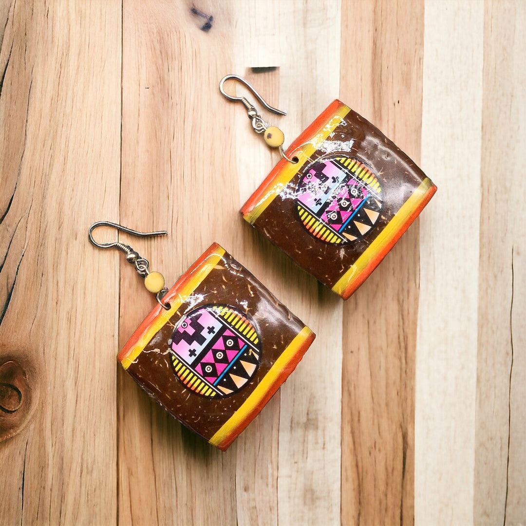 OLDTRIBES™ Wood Painted Yellow Square Earrings