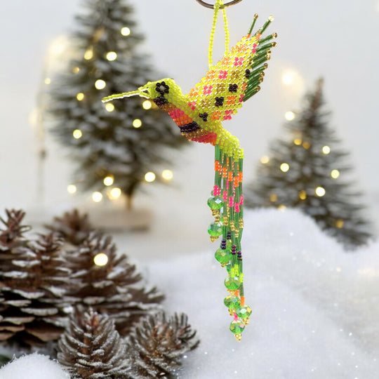 Neon Green Beaded Humming Bird