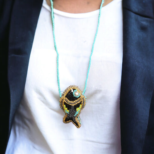 OLDTRIBES™ Necklace Turquoise and Black Fish Pouch