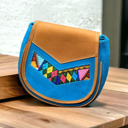 Blue arrow  Leather Embroidery  Crossbody Purse ( 8X7 INCH)