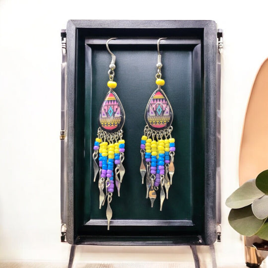 OldTribes™ Small Sized Southwestern Purple and Yellow Teardrop Earrings