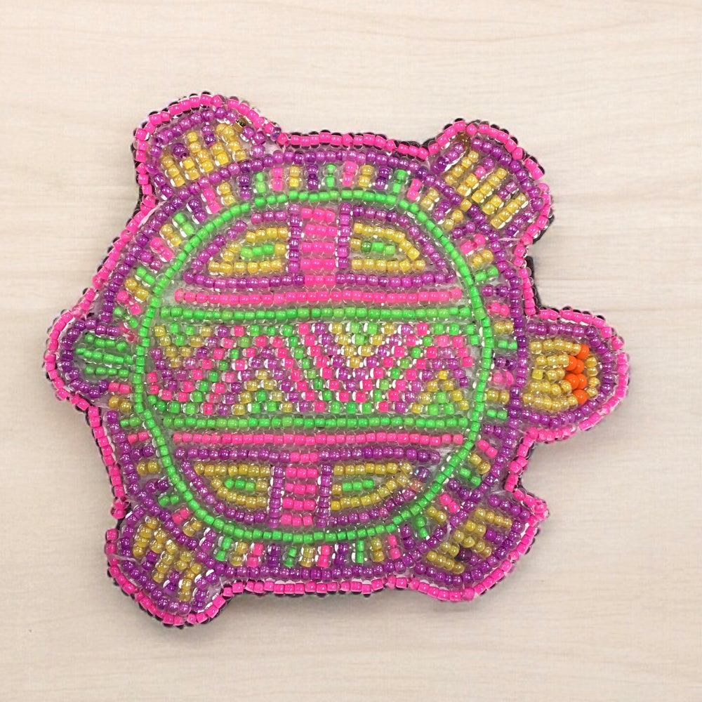 Beaded turtle Barrette Purple accent