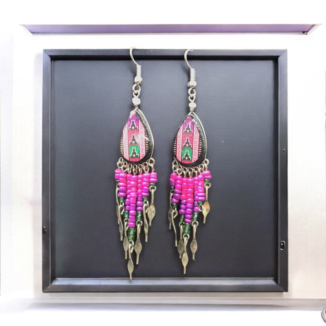 OldTribes™ Small Sized Southwestern Pink and Green Teardrop Earrings