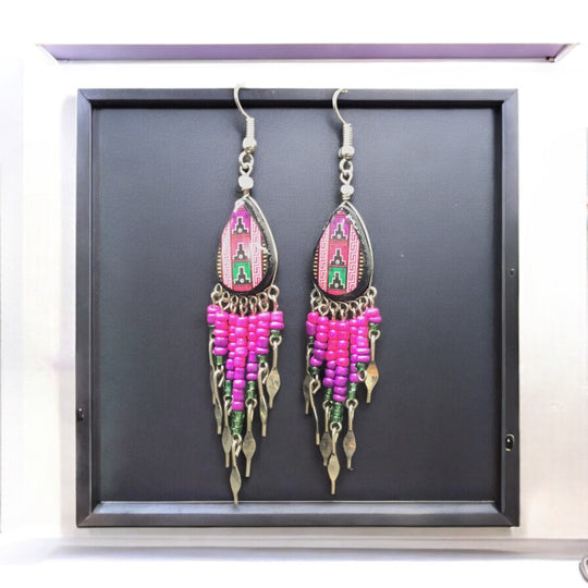 OldTribes™ Small Sized Southwestern Pink and Green Teardrop Earrings