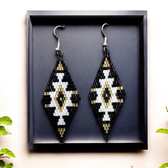 Black and White Miyuki Glass Beaded Earrings