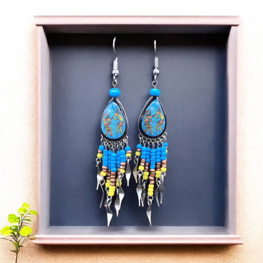 OldTribes™ Small Sized Southwestern Blue and Yellow Teardrop Earrings