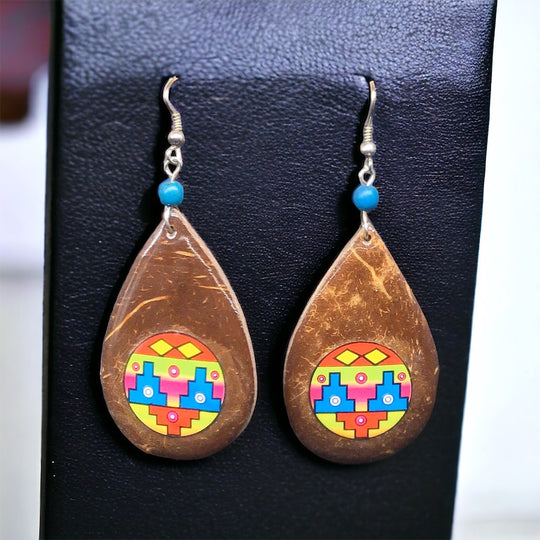 OLDTRIBES™ Wood Painted Yellow Round Earrings