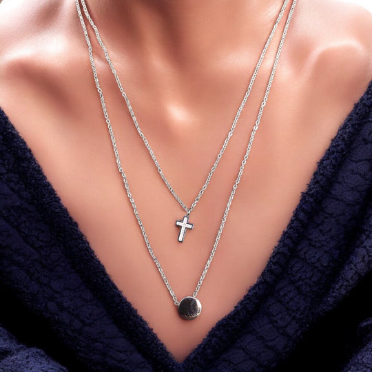 Cross Stainless Steel Necklace Pendants With Long Chain