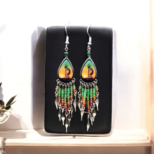 OldTribes™ Small Sized Southwestern Green and Yellow Teardrop Earrings