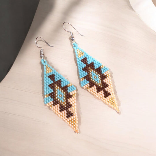 Turquoise and Black Miyuki Glass Beaded Earrings