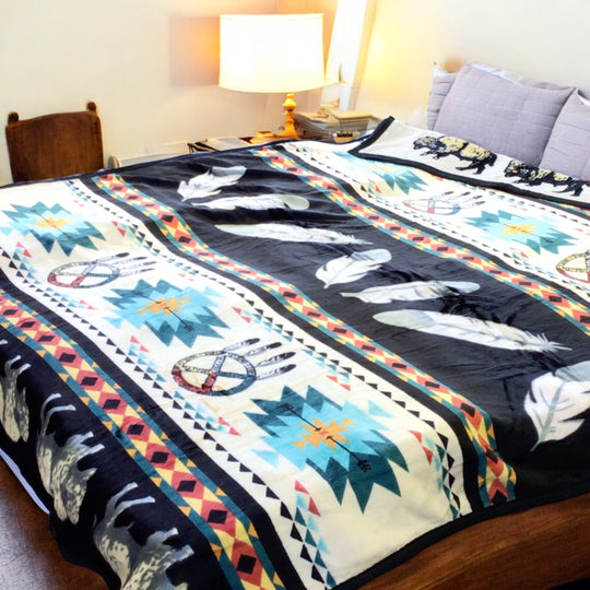 OLDTRIBES™ White Featherd Reversible Blanket