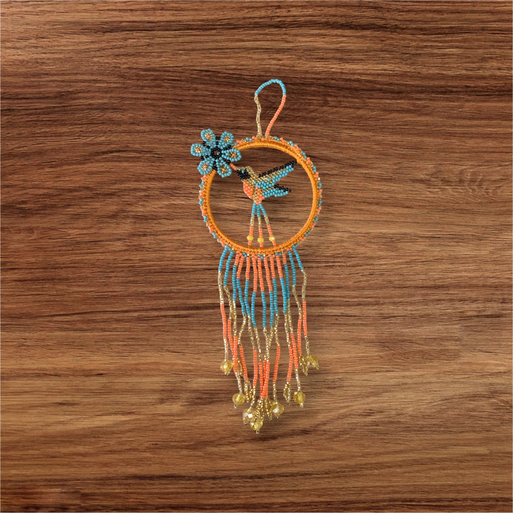 Orange with  turquoise Native Beaded Hummingbird