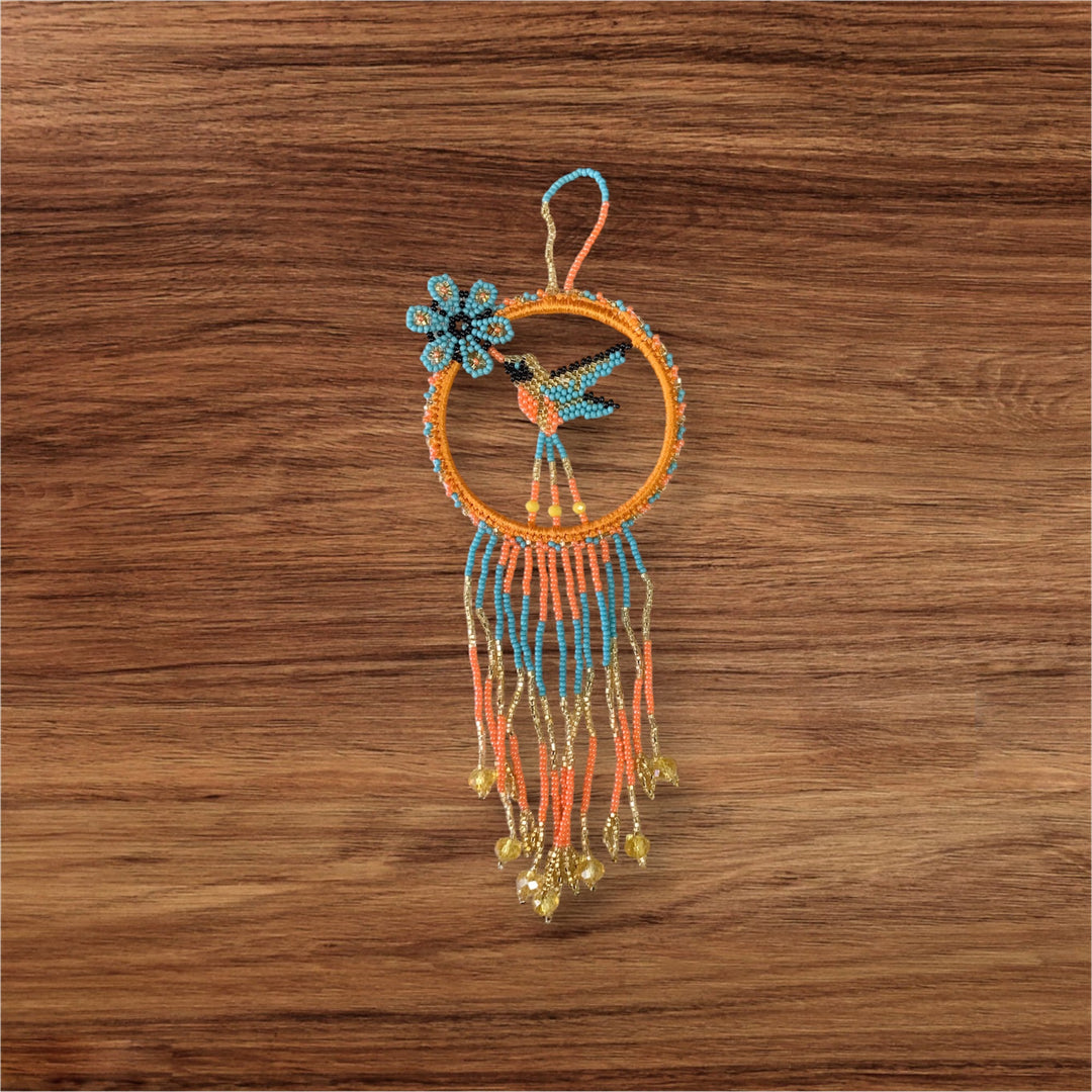 Orange with  turquoise Native Beaded Hummingbird