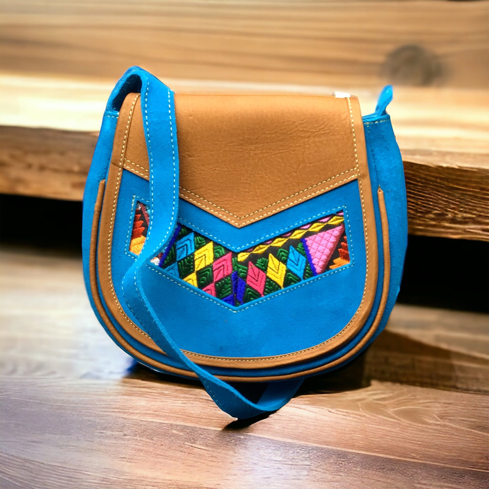 Blue arrow  Leather Embroidery  Crossbody Purse ( 8X7 INCH)