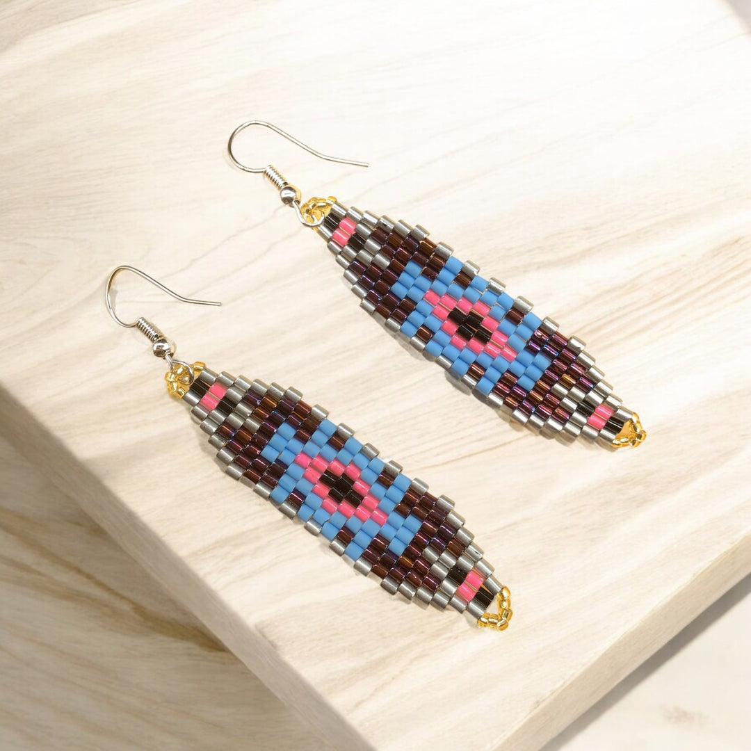 Brown and Pink Miyuki Glass Beaded Earrings