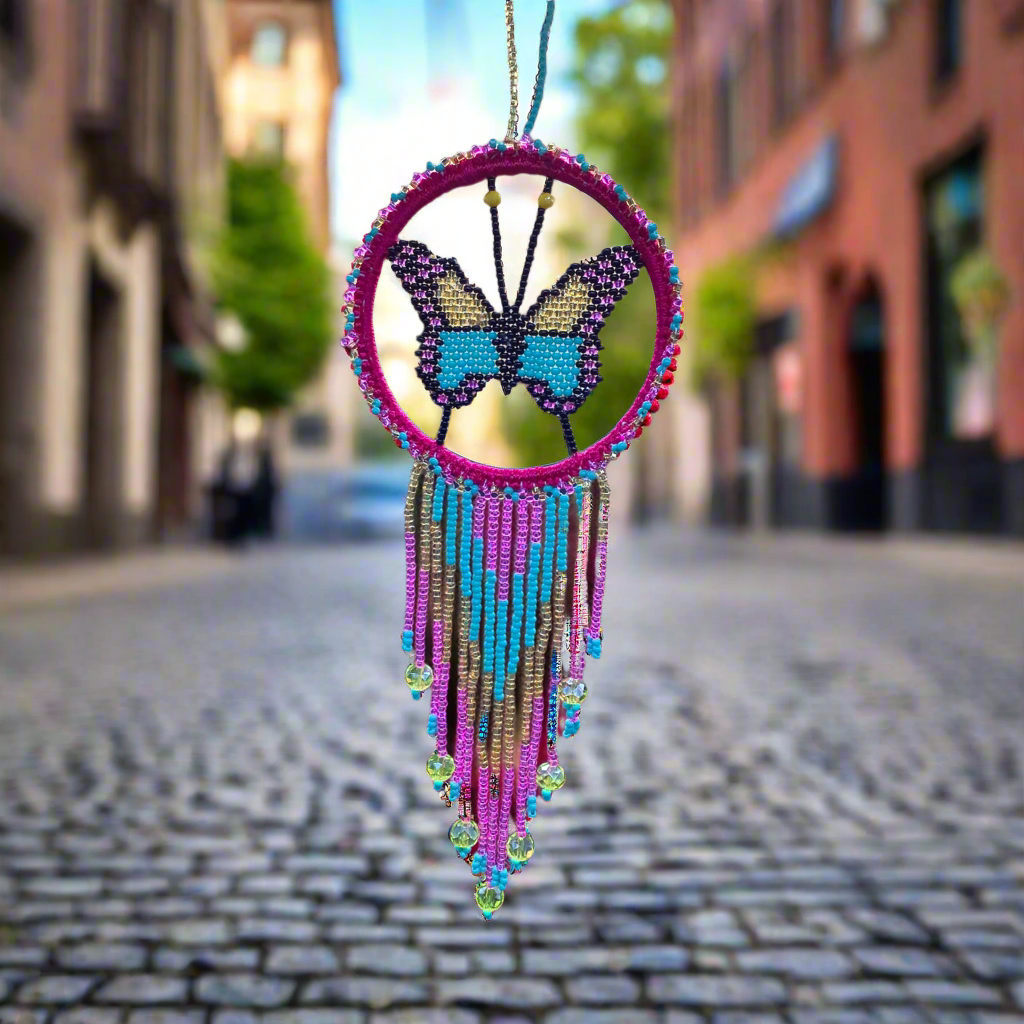 Pink and Golden Butterfly Dream Catcher