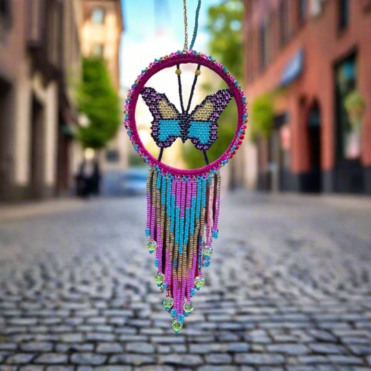 Pink and Golden Butterfly Dream Catcher