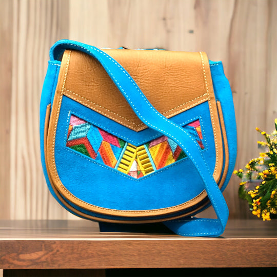 Blue arrow  Leather Embroidery  Crossbody Purse ( 8X7 INCH)