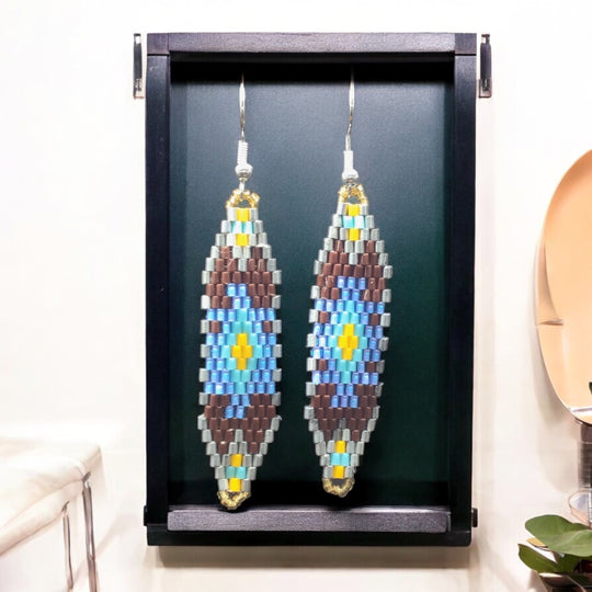 Brown and Blue Miyuki Glass Beaded Earrings