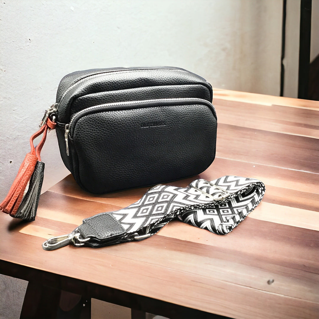 OldTribes™ Black Leather Crossbody Bag