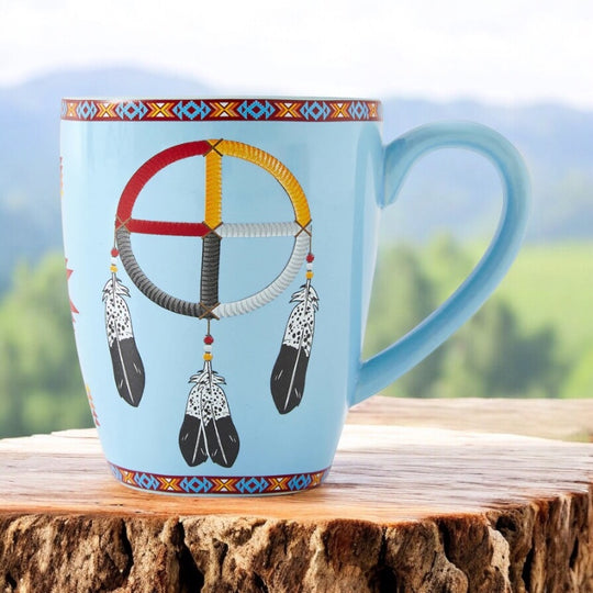 16 Oz Medicine Wheel Blue Ceramic Mug