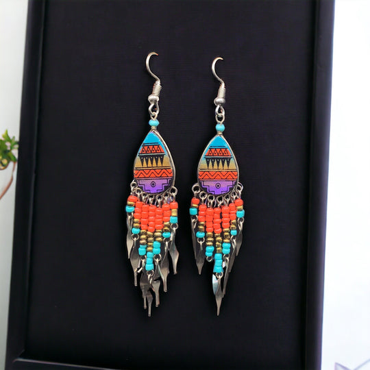 OldTribes™ Small Sized Southwestern Red and Turquoise Teardrop Earrings