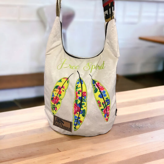 Feather Embroidered Crossbody Bag