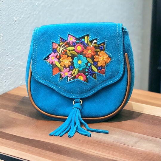 Blue Star Leather Embroidery  Crossbody Purse ( 8X7 INCH)