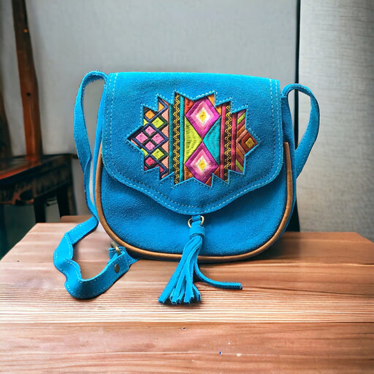 Blue Star Leather Embroidery  Crossbody Purse ( 8X7 INCH)