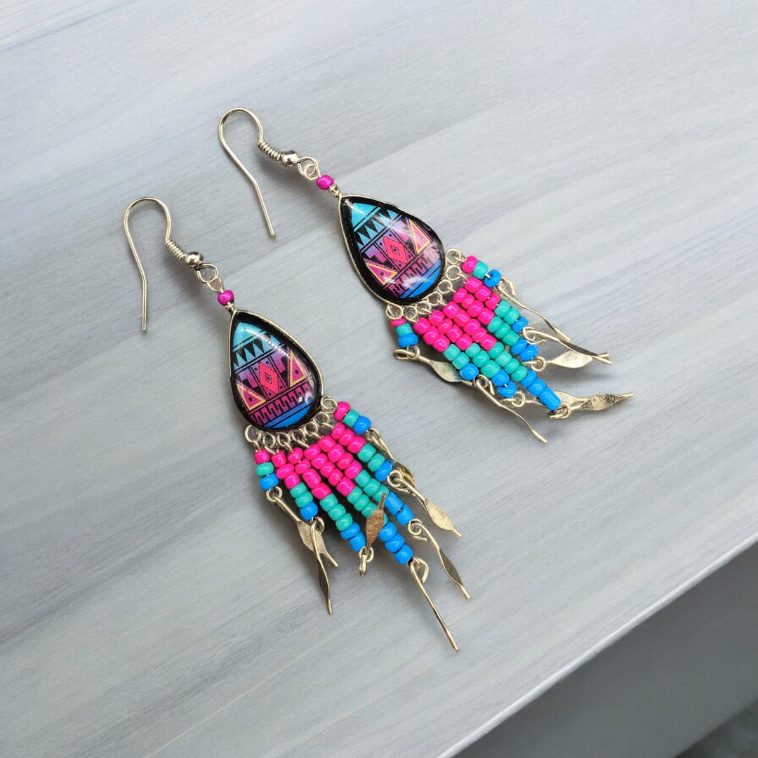 OldTribes™ Small Sized Southwestern Turquoise and Pink Teardrop Earrings