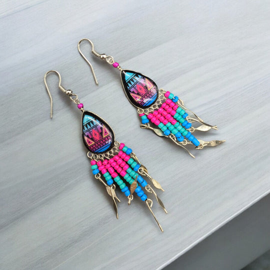 OldTribes™ Small Sized Southwestern Turquoise and Pink Teardrop Earrings