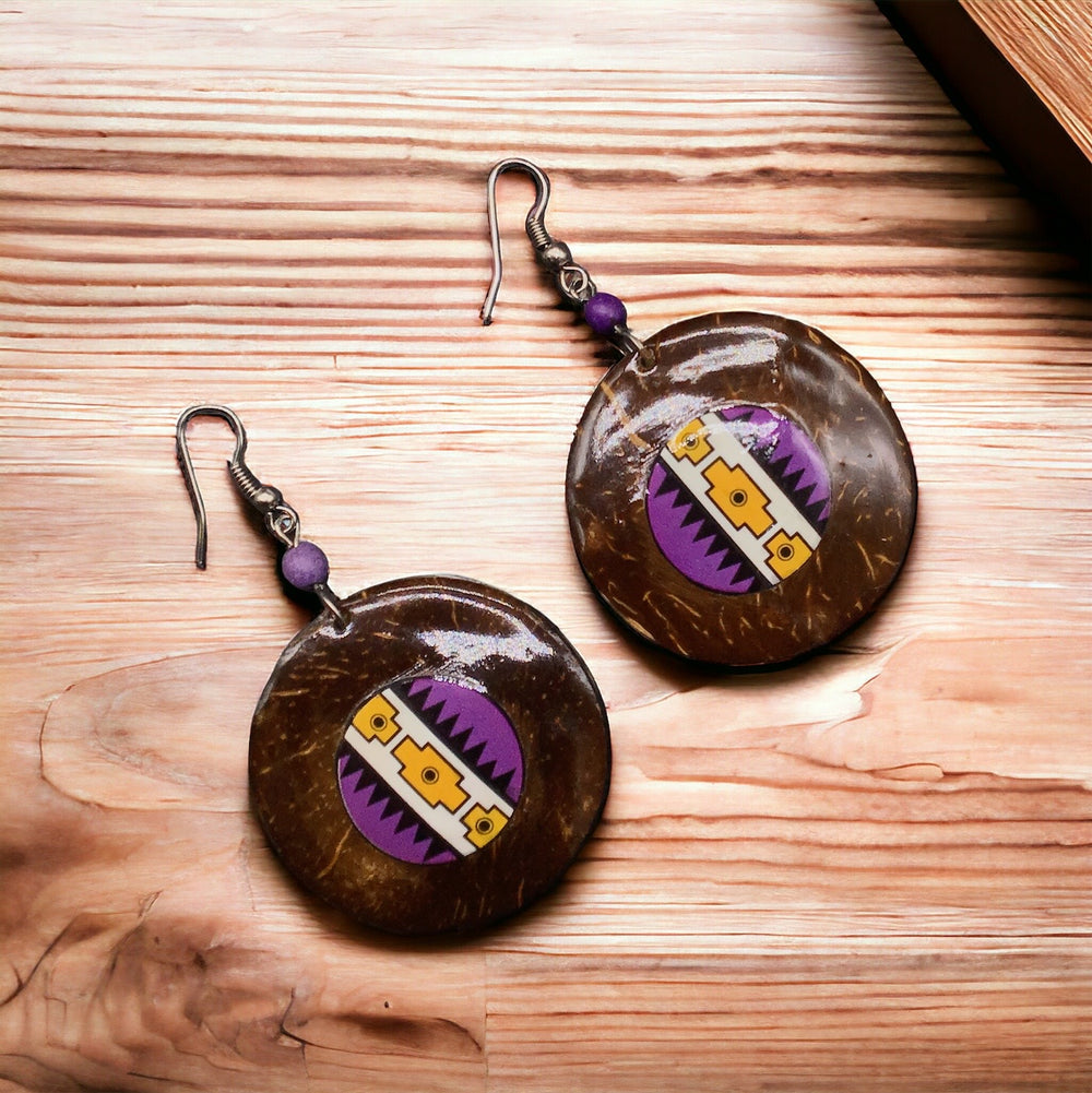 OLDTRIBES™ Wood Painted Yellow Round Earrings