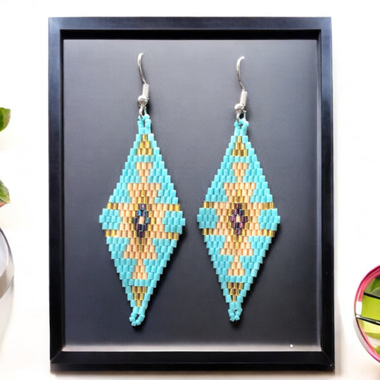 Turquoise and Yellow Miyuki Glass Beaded Earrings