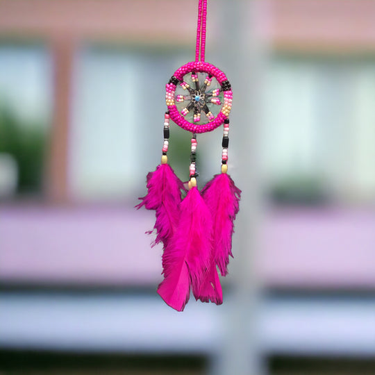 Small Handmade Pink Dreamcatcher with Pink Feathers