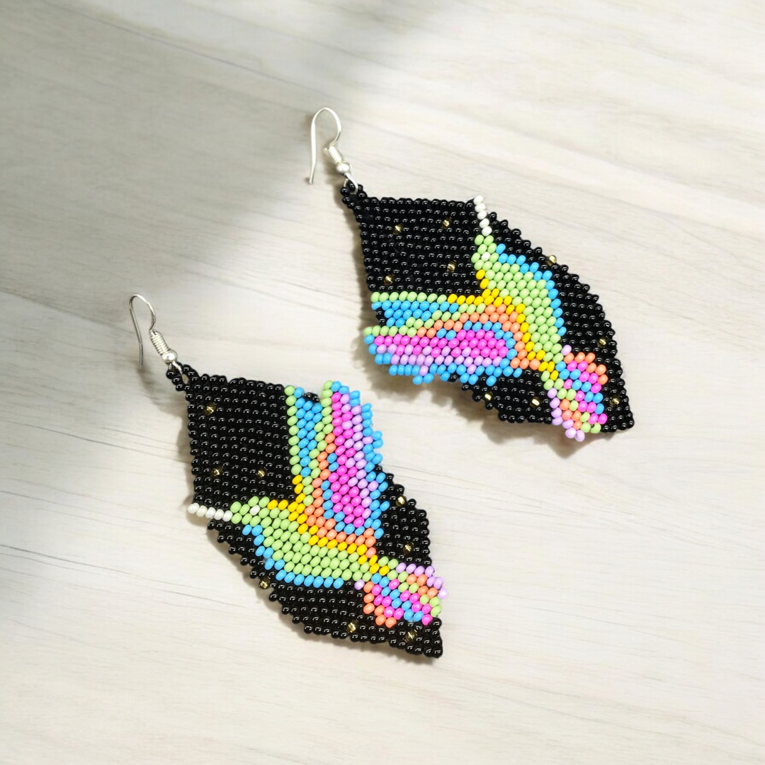 Black Beaded hummingbird earrings