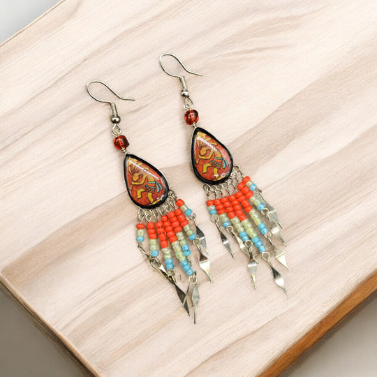 OldTribes™ Small Sized Southwestern Red and Turquoise Teardrop Earrings