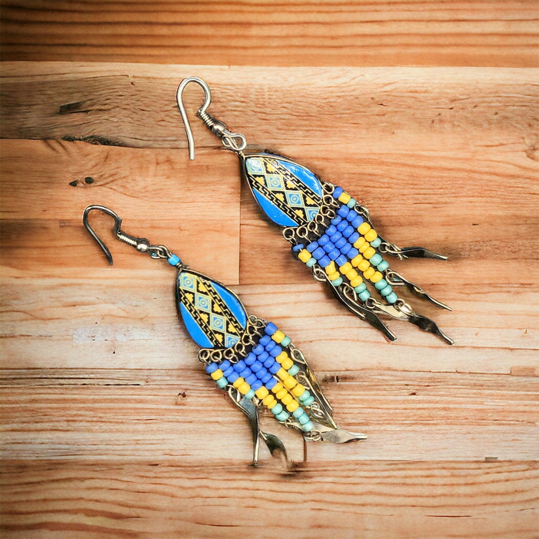 OldTribes™ Small Sized Southwestern Blue and Yellow Teardrop Earrings