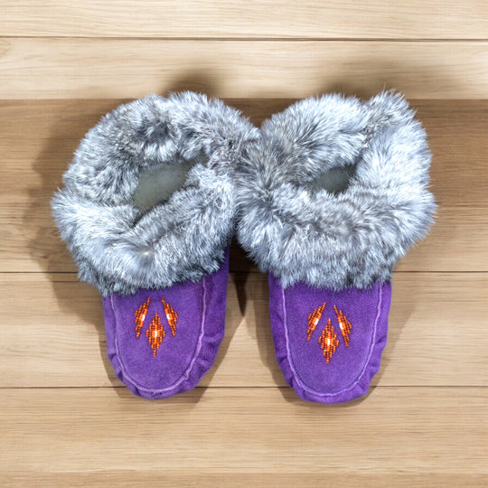 Purple Moccasins with Orange Beadwork (Size 6)