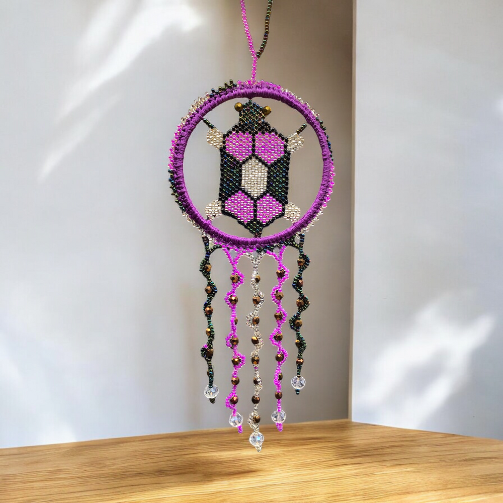 Silver and Pink Beaded Turtle Ornament